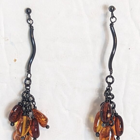 Vintage Amber Jeweled Teardrop Drop Dangle Earrings Art Deco Boho - Picture 5 of 5